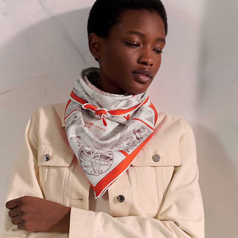 Le Philateliste du Faubourg scarf 90 - Orange | Hermès USA